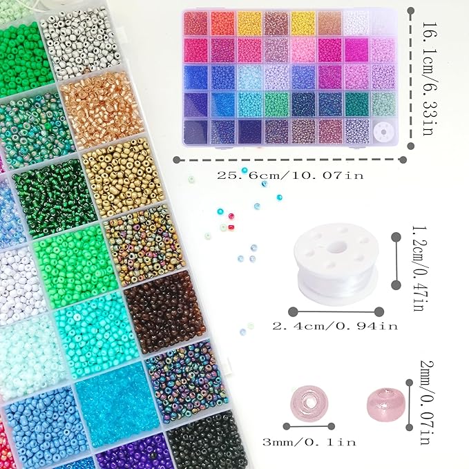 THUTEP 15600 pcs 39 Color 3mm Seed Beads, Tiny Craft Beads for Bracelet Making, Bracelet Kits for DIY Jewelry Craft (Multicolor)