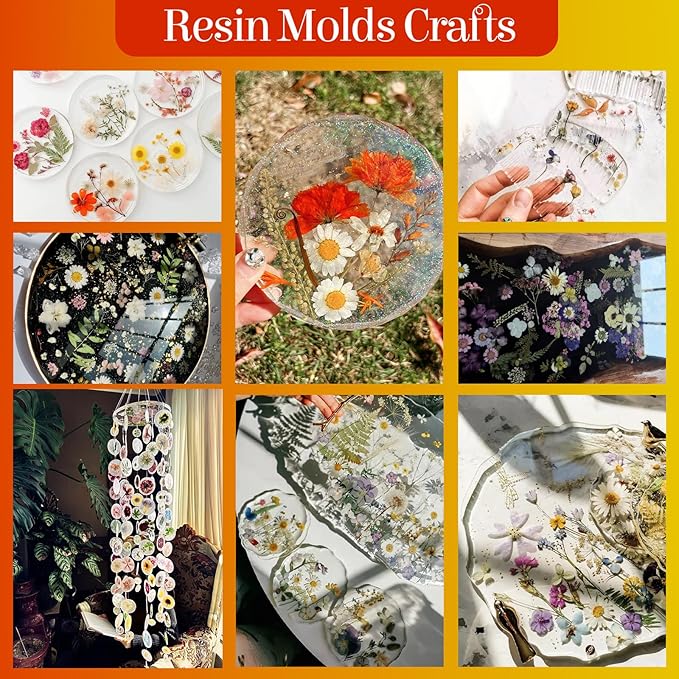 85Pcs Dried Flowers for Crafts, Natural Pressed Flowers for Crafts Real Dried Pressed Flowers Dry Leaves in Orange & Yellow for Resin, DIY Art, Scrapbook, Jewelry, Candle & Soap Making w/ Tweezer