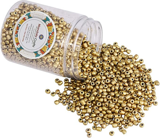 Mandala Crafts 11/0 Glass Seed Beads for Professional Beadwork, 13000 Metallic Gold Glass Beads