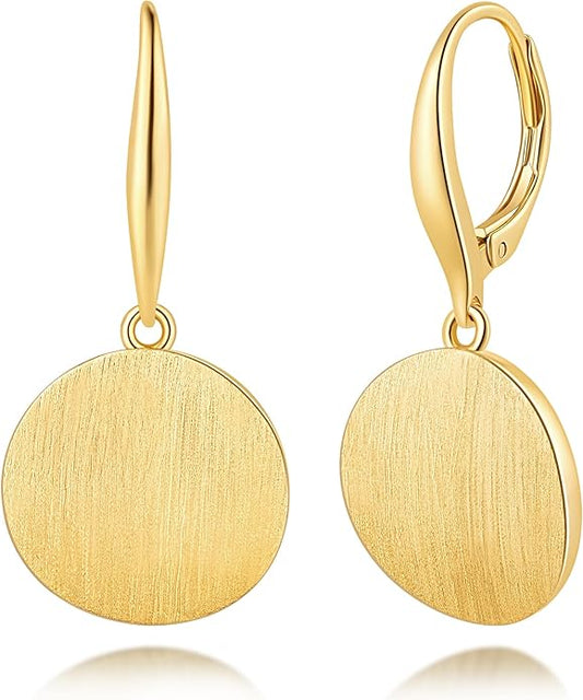 Cossa Dangle Earrings 14K Gold Drop Earrings for Women Disc Dangle Stylish Leverback Earring with Cubic Zirconia Drop Earring A Must-have Fashion Accessory