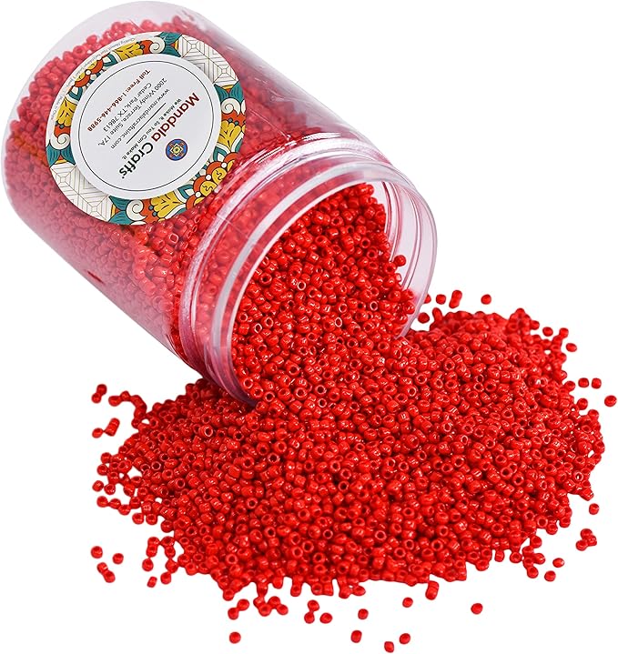 Mandala Crafts 6/0 Glass Seed Beads for Professional Beadwork, 2500 Opaque Red Glass Beads