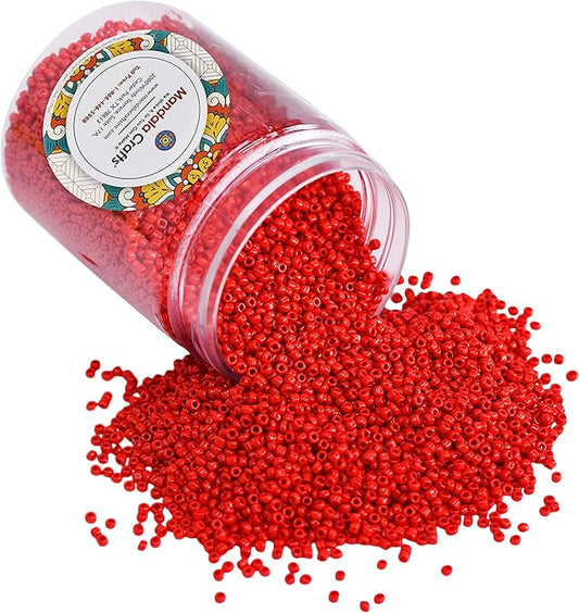 Mandala Crafts 8/0 Glass Seed Beads for Professional Beadwork, 6000 Opaque Red Glass Beads