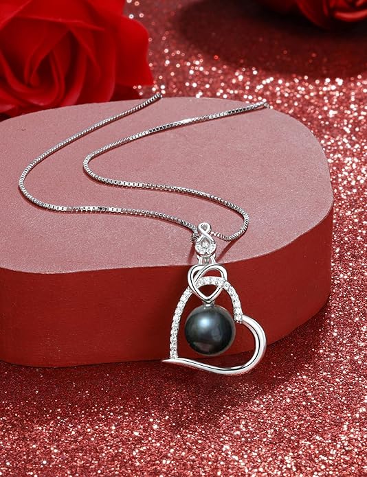 Gifts for Women Wife-Tahitian Black Pearl-Necklace-Gift for Wife Wedding Birthday Anniversary Jewelry-Mom Girlfriend Her Mothers Day Gifts for Mom Women Valentines Day Christmas Day Gifts