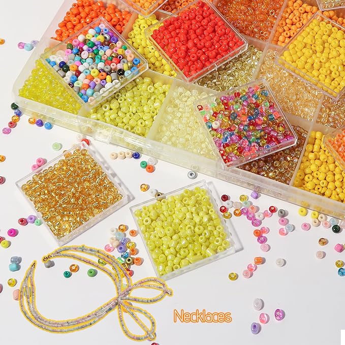 JOJOPLAY 11200pcs Glass Seed Beads for DIY Crafting Bracelet Necklace Embroidery Jewelry Making Supplies (3mm, 400pcs/Color, 28 Colors, Yellow Scheme)