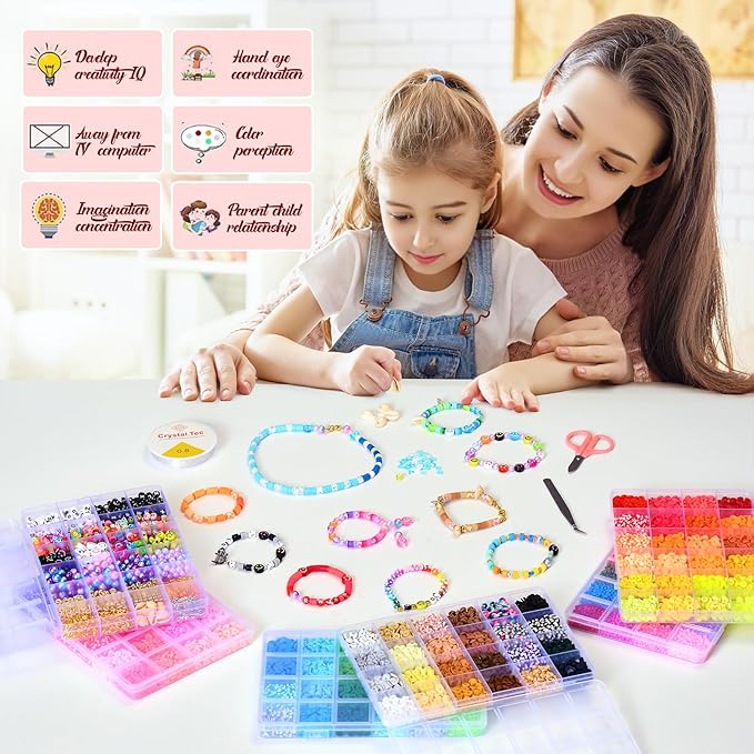 Ilootm Friendship Bracelet Kit, 16800pcs, 96 Colors Polymer Clay Beads & 24 Colors Glass Seed Beads, 400 Letters Beads，Bracelet Making Kit for DIY Jewelry Making&Friendship Bracelet Making