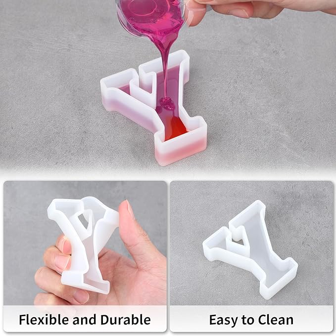 Gartful Resin Letter Molds, Y Capital Alphabet Epoxy Resin Mold, Thick 3D Silicone Letter Molds for Making Letters, Word Sign Art, DIY Crafts, Making Candle, Party, Home Decor
