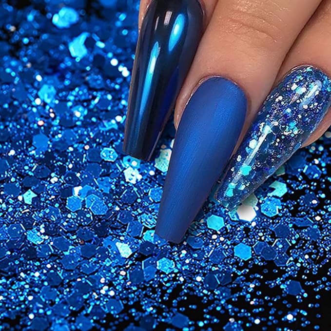 Holographic Mermaid Glitter Nail Art Sequins, 3D Geometry Hexagon Sparkly Nail Flakes, Laser Glitters Acrylic Nails Supplies for Women Girls Manicure Charms Decorations, DIY Resin Shiny Nail Art Tips