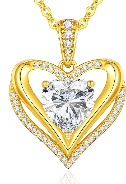 Moissanite Infinity Love Heart Pendant Necklaces for Women, 1-3 Carat 925 Sterling Silver 18K Gold Plated Engraved with"I LOVE YOU', Anniversary Birthday Present Jewelry Christmas Valentines Day Gift for Women Wife Girlfriend Her
