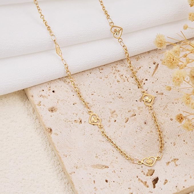 GTVOODX 16.4 Feet 18k Gold Plated Heart Chain for Jewelry Making, Silver Stainless Steel Cable Chain Spool Bulk for DIY Necklace Bracelet Craft with Lobster Clasps and Jump Rings