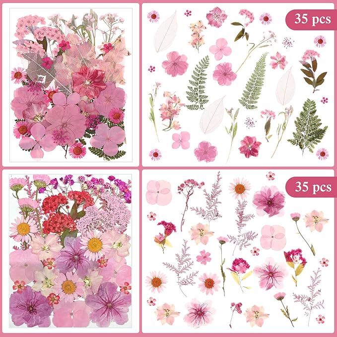 Nuanchu 167 Pcs Real Dried Pressed Flowers Natural Dried Flowers Colorful Daisy Mixed Wildflowers Leave for DIY Candle Resin Nails Jewelry Pendant Crafts Floral Art(Pink,Candy Style)