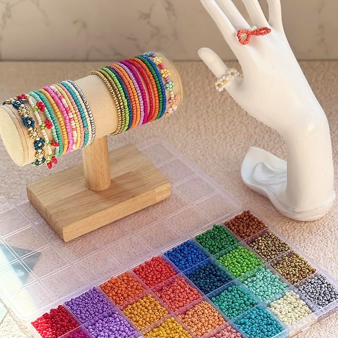 LLchunyun 3mm Glass Seed Beads for Bracelet,11200Pcs Small Beads for Jewelry Making 28 Colors Friendship Bracelet Making Kit for Adults DIY Crafts