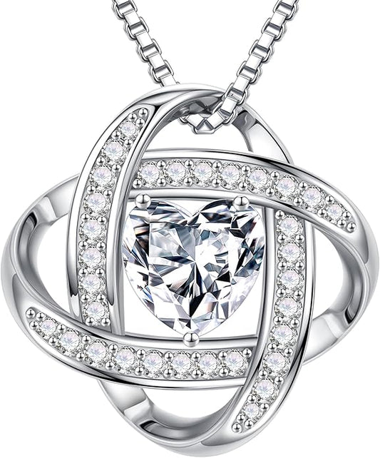 MOOSEA Valentines Day Gifts for Her, 1-3 ct Love Knot Moissanite Necklace Lab Created Moissanite 925 Sterling Silver Necklace Anniversary Jewelry Gifts Birthday Gifts for Her Wife Girlfriend Mom