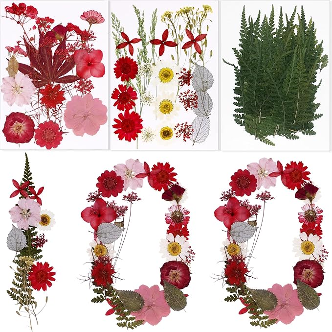 BIHRTC 100pcs Dried Pressed Flowers Red Real Pressed Colorful Flowers Dry Natural Leaves for Scrapbooking DIY Candle Accessories Jewelry Crafts Making DIY Art Crafts Cake Decor