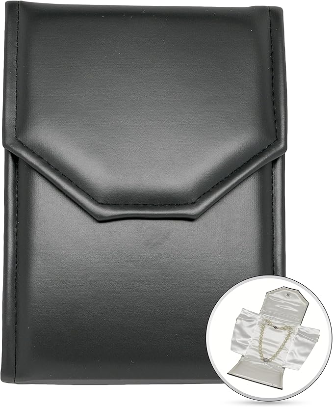 Novel Box Necklace Display Pearl Folder 8x6 inch Large Travel Jewelry Case - Wedding Jewelry Storage Holder with Smooth Finish - Jewelry Organizer Necklace Box - Black/White Stitched