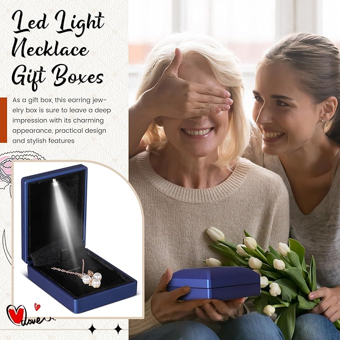 Landical 10 Pcs Pendant Necklace Box with LED Light Velvet Necklace Case for Pendant Bracelet Ring Earring, Jewelry Storage(Blue)