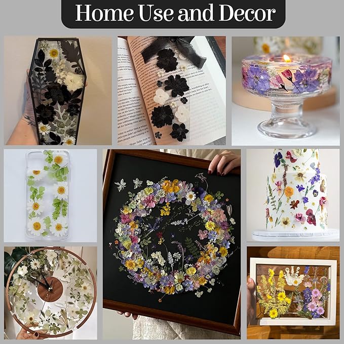 85Pcs Black Dried Flowers for Crafts, Natural Pressed Flowers for Crafts Real Dried Pressed Flowers Dry Leaves for Resin, DIY Art, Scrapbook, Nails Decor, Jewelry, Candle & Soap Making, with Tweezers