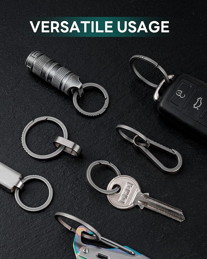 TISUR Titanium Keychain Rings, Split Side Pushing Key Rings Heavy Duty Black Key Ring For Key Chain Carabiner Dog Tag Ring