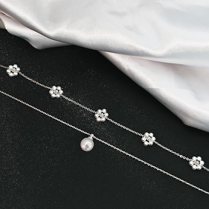 Pearl Necklaces for Women 14K Gold Plated Dainty Layered Single Pearl Necklace Simple Daisy Pearls Choker Cute Gold Necklace Stack Jewelry Sets for Women Trendy Gifts