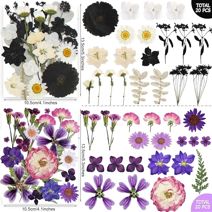 TrendCart 301Pcs Multi-Style Dried Pressed Flowers & Leaves (10 Packs) - Pressed Flower for Crafts, Resin, Nail Art, Candle, Soap, Scrapbooking & Frame Decor