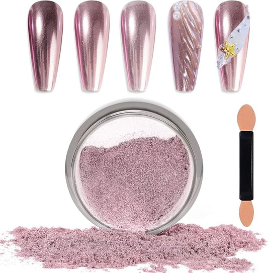 Laza Chrome Nail Powder Mirror Effect Metallic Dust Holographic Glitter Glazed Manicure Decoration Reflective Pigment for DIY Gel Polish Nail Art, Resin Craft, Gifts - Pink