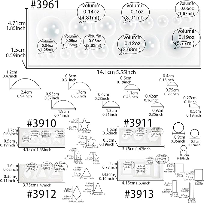 FUNSHOWCASE Cabochon Gemstone Silicone Mold for Fondant Cake Decoration, Polymer Clay Craft, UV Resin Epoxy Casting, Jewelry Making Shapes of Dome Circle Star Triangle Square Rectangle Bar 31-Cavity