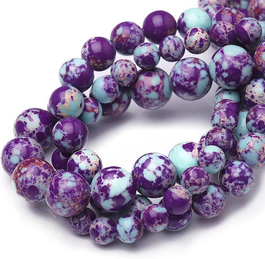 Natural Stone Beads for Jewelry Making,10mm Purple-Blue Imperial Jasper Polished Smooth Round Gemstone Beads for Bracelet Necklace 15 Inch