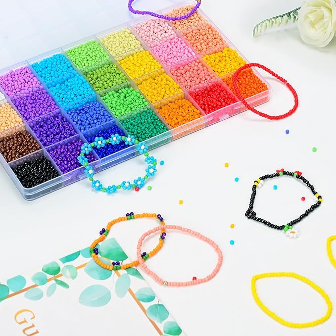 Vtssvow 3mm Glass Seed Beads for Bracelets Making, 28 Colors 11000pcs Friendship Bracelet Making Kit, Small Glass Beads for Jewelry Making (Mix 28 Color, Opaque)