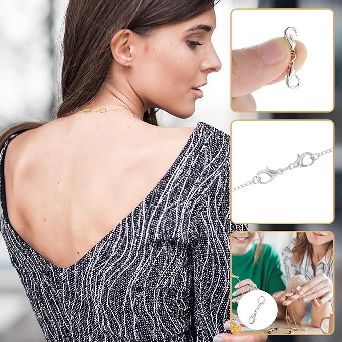 10 Pcs Double Lobster Clasp Extender Silver Necklace Chain Extenders Double Claw Connector Bracelet Necklace Extender for DIY Jewelry Making