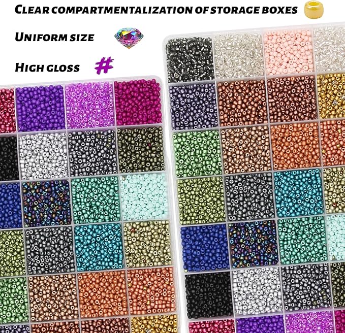 JOJOPLAY 11200pcs Glass Seed Beads for DIY Crafting Bracelet Necklace Embroidery Jewelry Making Supplies (3mm, 400pcs/Color, 28 Colors, Metallic Scheme)