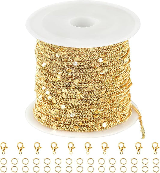 Kyutong 32.8 Feet/10M Gold Chains for Jewelry Making Twist Curb Necklace Chains Bulk Stainless Steel Jewelry Supplies for DIY Bracelet Ankle Earring