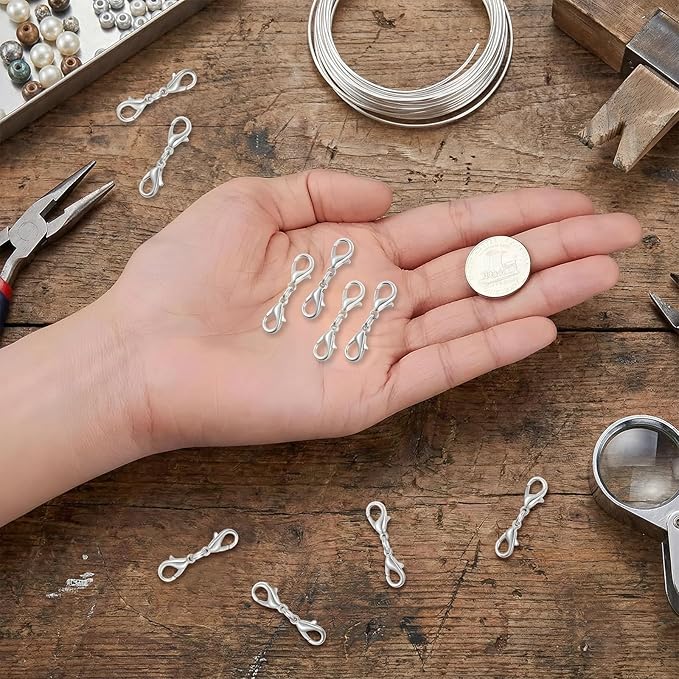 10 Pcs Double Lobster Clasp Extender Silver Necklace Chain Extenders Double Claw Connector Bracelet Necklace Extender for DIY Jewelry Making