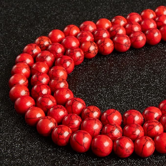 100pcs 10mm Red Turquoise Beads Natural Gemstone Beads Round Loose Beads for Jewelry Making