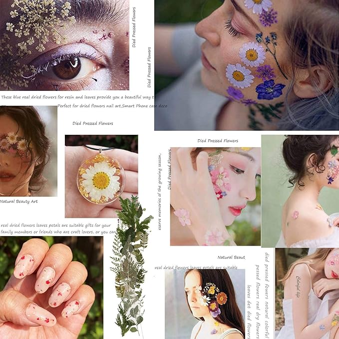 BIHRTC 100PCS Dried Flowers for Resin Real Dry Flower Natural Pressed Died Leaves Sunflowers Chrysanthemum Resin Small Colorful Pressed Flowers Daisies for Candle Jewelry Nail Pendant Making