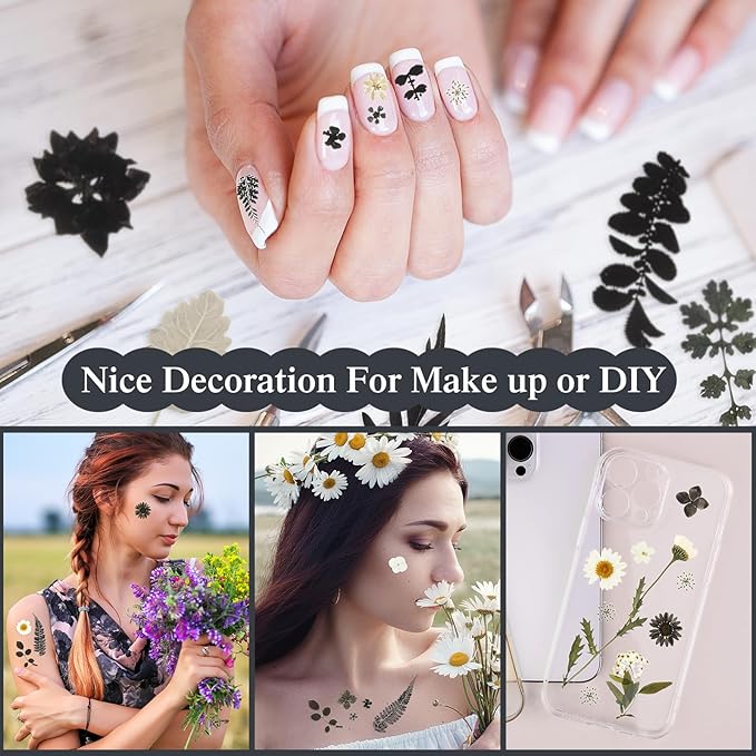 Nuanchu 167 Pcs Real Dried Pressed Flowers Natural Dried Flowers Colorful Daisy Mixed Wildflowers Leave for DIY Candle Resin Nails Jewelry Pendant Crafts Floral Art(Black White,Vintage Style)