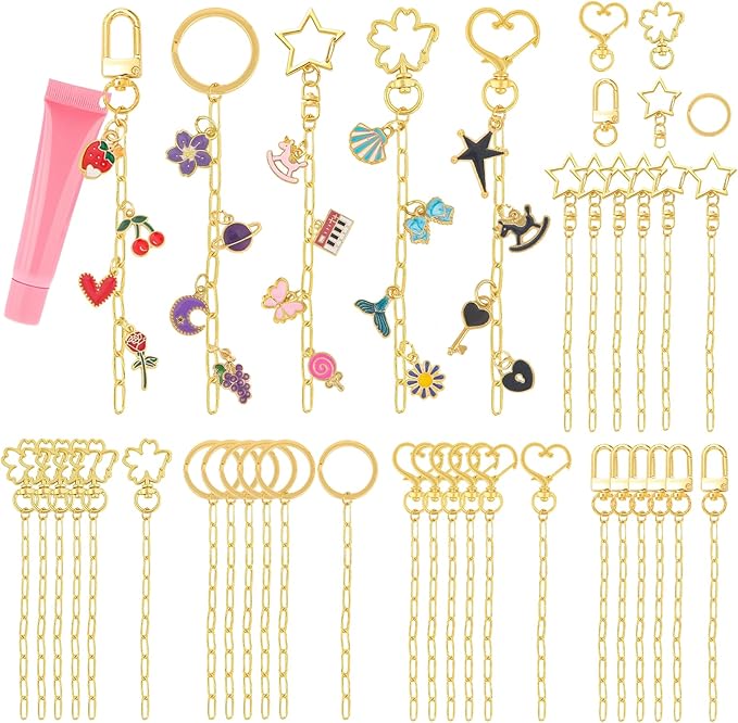 Ecoofor 50 Set Keychain Making Kit, 5 Style Metal Keychain Clips with Swivel Snap Hooks, Lobster Clasps, Key Rings & Extender Chains for DIY Crafts, Jewelry, Bags, Keychains & Gift Accessories