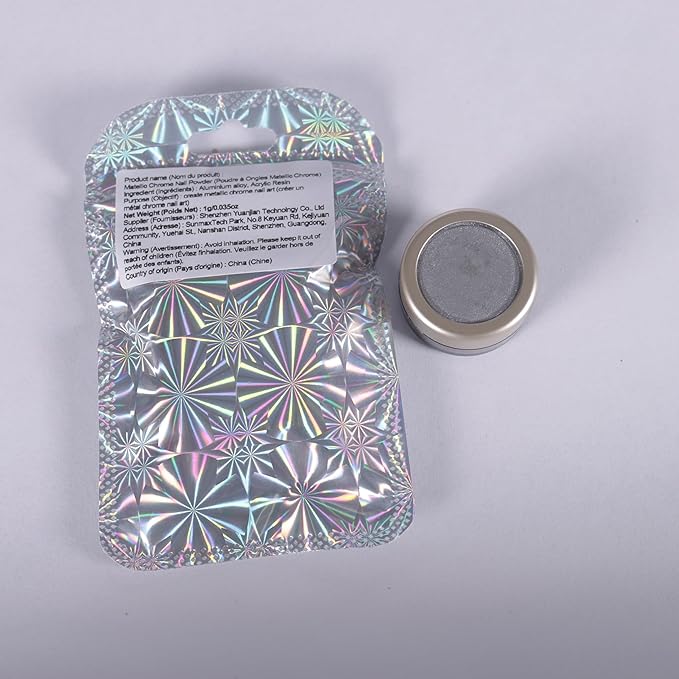 Laza Chrome Nail Powder Mirror Effect Metallic Dust Holographic Glitter Glazed Manicure Decoration Reflective Pigment for DIY Gel Polish Nail Art, Resin Craft, Gifts - Silver