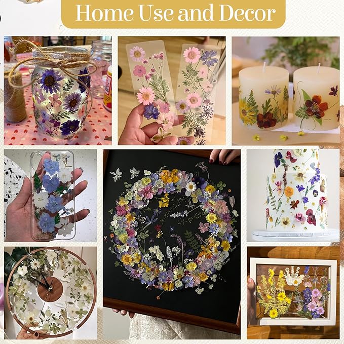 85Pcs Pressed Flowers for Crafts, Colorful Dried Flowers for Crafts Real Natural Dried Pressed Flowers Dry Leaves Bulk for Resin, DIY Art, Scrapbook, Jewelry, Card, Candle & Soap Making with Tweezers