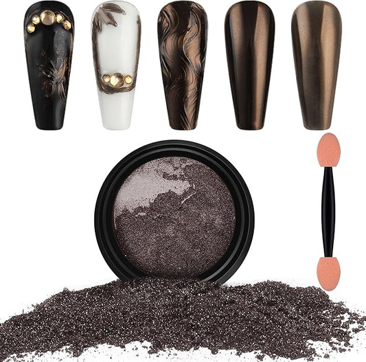 Artdone Chrome Nail Powder, Coffee Color Iridescent Aurora Powder Metallic Mirror Effect Pigment Pearlescent Mermaid Pigment Pearl Glitter Dust Kit, Nail Art Decoration, Resin Craft