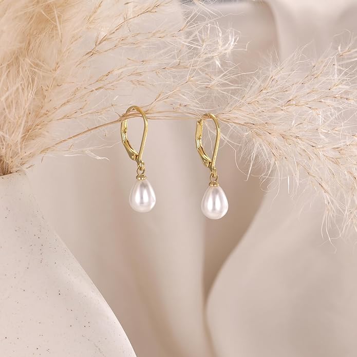 Freekiss Pearl Earrings for Women Trendy: Flat Back Stud Earrings 14K Gold Plated/925 Sterling Silver Freshwater Pearl Dangle Earrings Cute Bow Earrings Wedding Jewelry Birthday Gifts for Women Girls