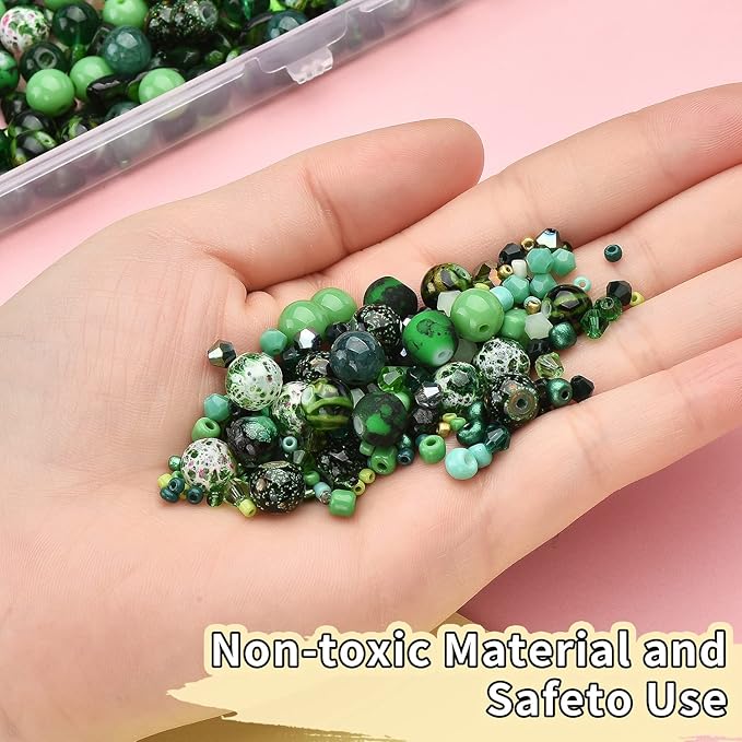 Glass Beads Jewelry Making Kit, Fresh Green Color-900pcs Include 8mm Assorted Beads, 4mm Bicone Crystal Beads, 2-4mm Spacer Seed Beads for DIY Bracelet, Earring Necklace Pendants Making Supplies
