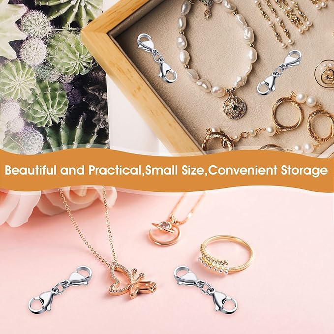 Grevosea 4 Pieces Double Lobster Clasp Extender, Stainless Steel Lobster Claw Clasps Double Claw Connector Bracelet Necklace Extender for DIY Jewelry Making Women and Girls Gifts(Silver)