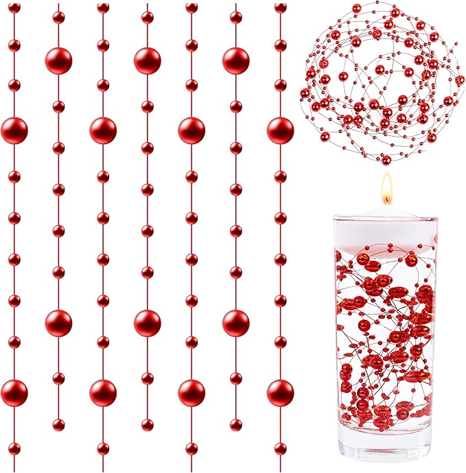 LAIDANLA 30 Pcs Red Artificial Floating Pearls for Vases Faux Pearl Beads String for Garland Vase Filler Floating Candle Wedding Holiday Valentine's Day Party Table Centerpiece Vases Decor