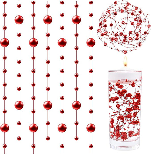 LAIDANLA 30 Pcs Red Artificial Floating Pearls for Vases Faux Pearl Beads String for Garland Vase Filler Floating Candle Wedding Holiday Valentine's Day Party Table Centerpiece Vases Decor