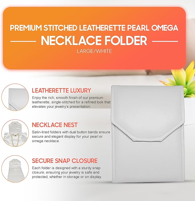 Novel Box Necklace Display Pearl Folder 8x6 inch Large Travel Jewelry Case - Wedding Jewelry Storage Holder with Smooth Finish - Jewelry Organizer Necklace Box - White/White Stitched