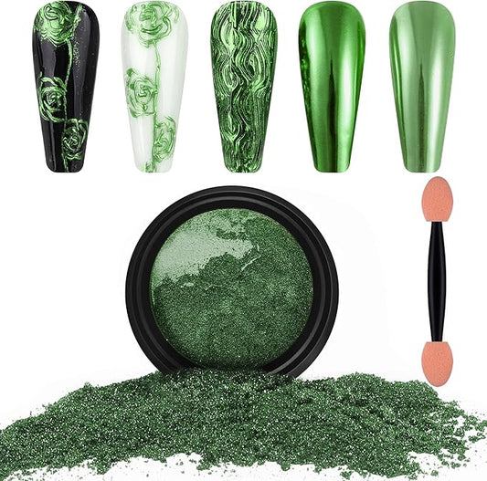Artdone Chrome Nail Powder, Dark Green Iridescent Aurora Powder Metallic Mirror Effect Pigment Pearlescent Mermaid Pigment Pearl Glitter Dust Kit, Nail Art Decoration, Resin Craft
