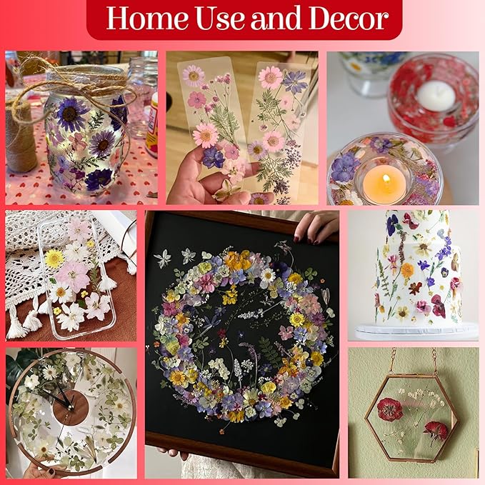 85Pcs Pressed Flowers for Crafts, Real Dried Flowers for Crafts Dried Pressed Flowers Dry Leaves in Red, White, Pink & Purple for Resin, DIY Art, Scrapbook, Jewelry, Candle & Soap Making with Tweezer