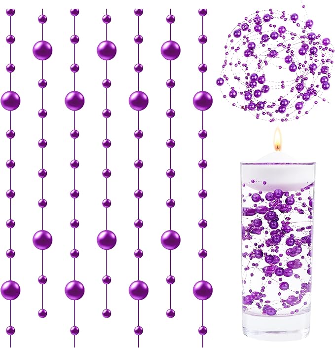 LAIDANLA 30 Pcs Purple Artificial Floating Pearls for Vases Faux Pearl Beads String for Garland for Vase Filler Floating Candle Wedding Holiday Party Table Centerpiece Vases Decor