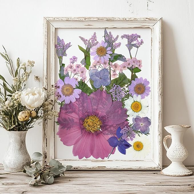 85Pcs Colorful Pressed Flowers for Crafts, Natural Dried Flowers for Crafts Real Dried Pressed Flowers Dry Leaves for Resin, DIY Art, Scrapbook, Nails Decor, Jewelry, Candle & Soap Making, w/ Tweezer