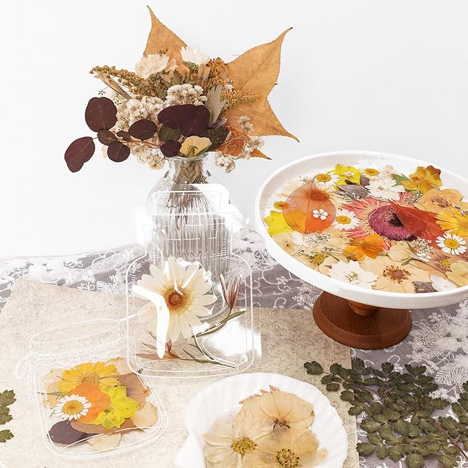 Dried Pressed Flowers Real Pressed Flowers Natural Dry Leaves Bulk Mixed Colorful Herbs Kit with Tweezers for Scrapbooking DIY Candle Jewelry Crafts Making Nails (Vintage Colors)