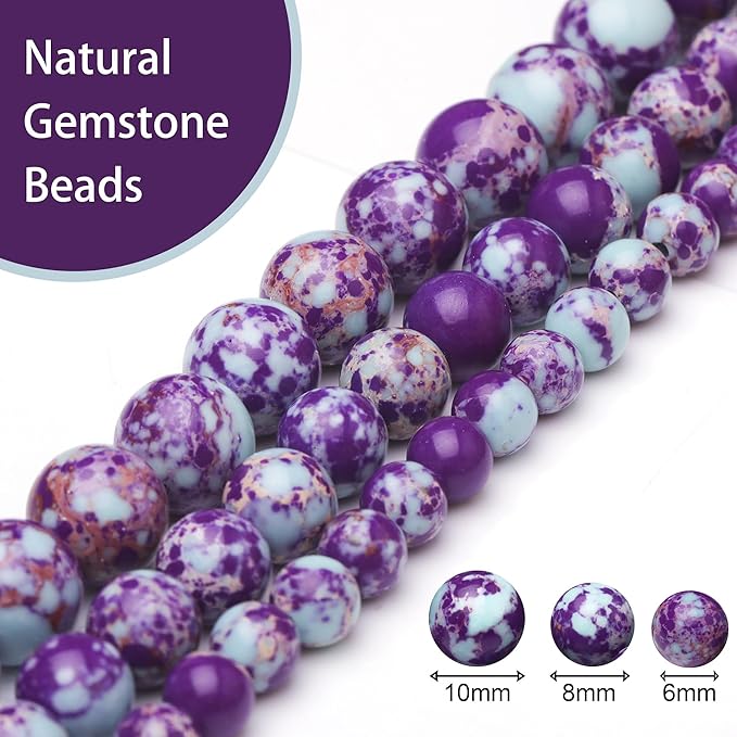 Natural Stone Beads for Jewelry Making,8mm Purple-Blue Imperial Jasper Polished Smooth Round Gemstone Beads for Bracelet Necklace 15 Inch